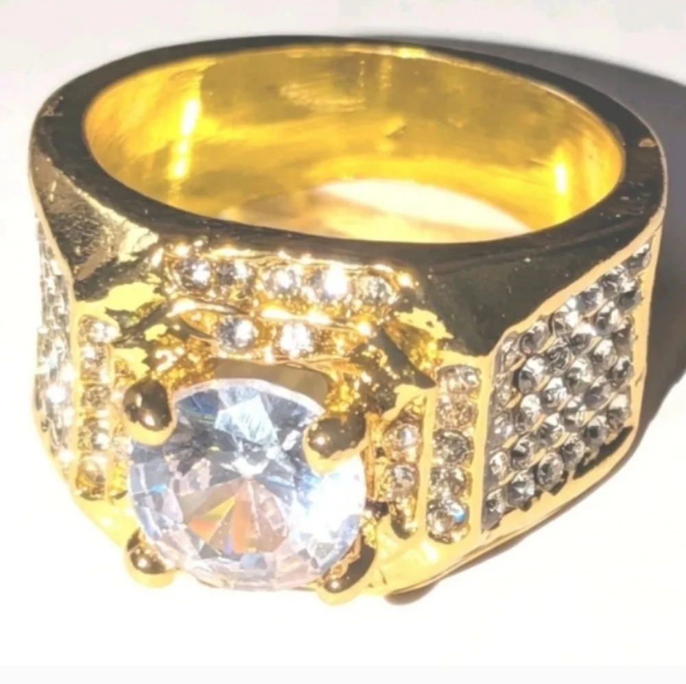 Mens 3ct Round Cut Moissanite Prong Engagement ring 14k Yellow gold Plated